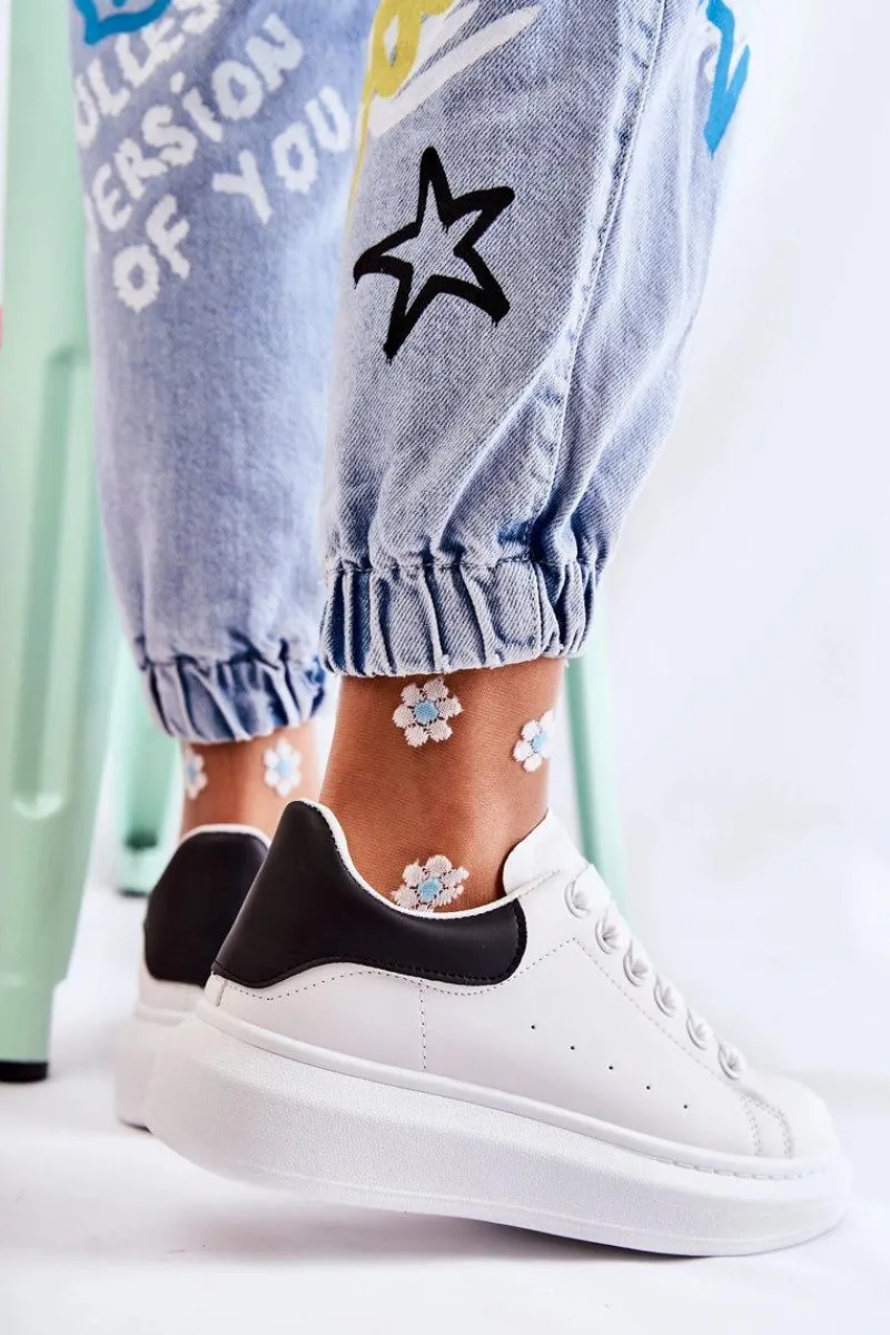Sneakersy Damskie>Boto Damskie Buty Sportowe Na Platformie Biało-Czarne Eliso