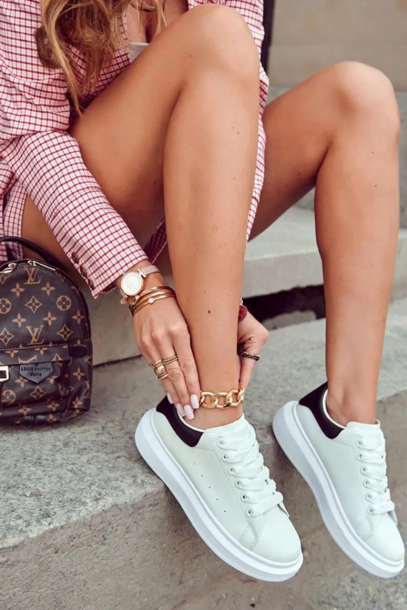 Sneakersy Damskie>Boto Damskie Buty Sportowe Na Platformie Biało-Czarne Eliso