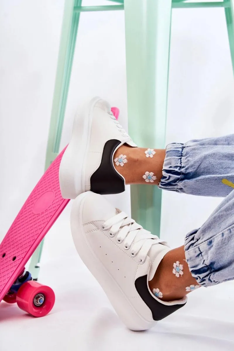 Sneakersy Damskie>Boto Damskie Buty Sportowe Na Platformie Biało-Czarne Eliso