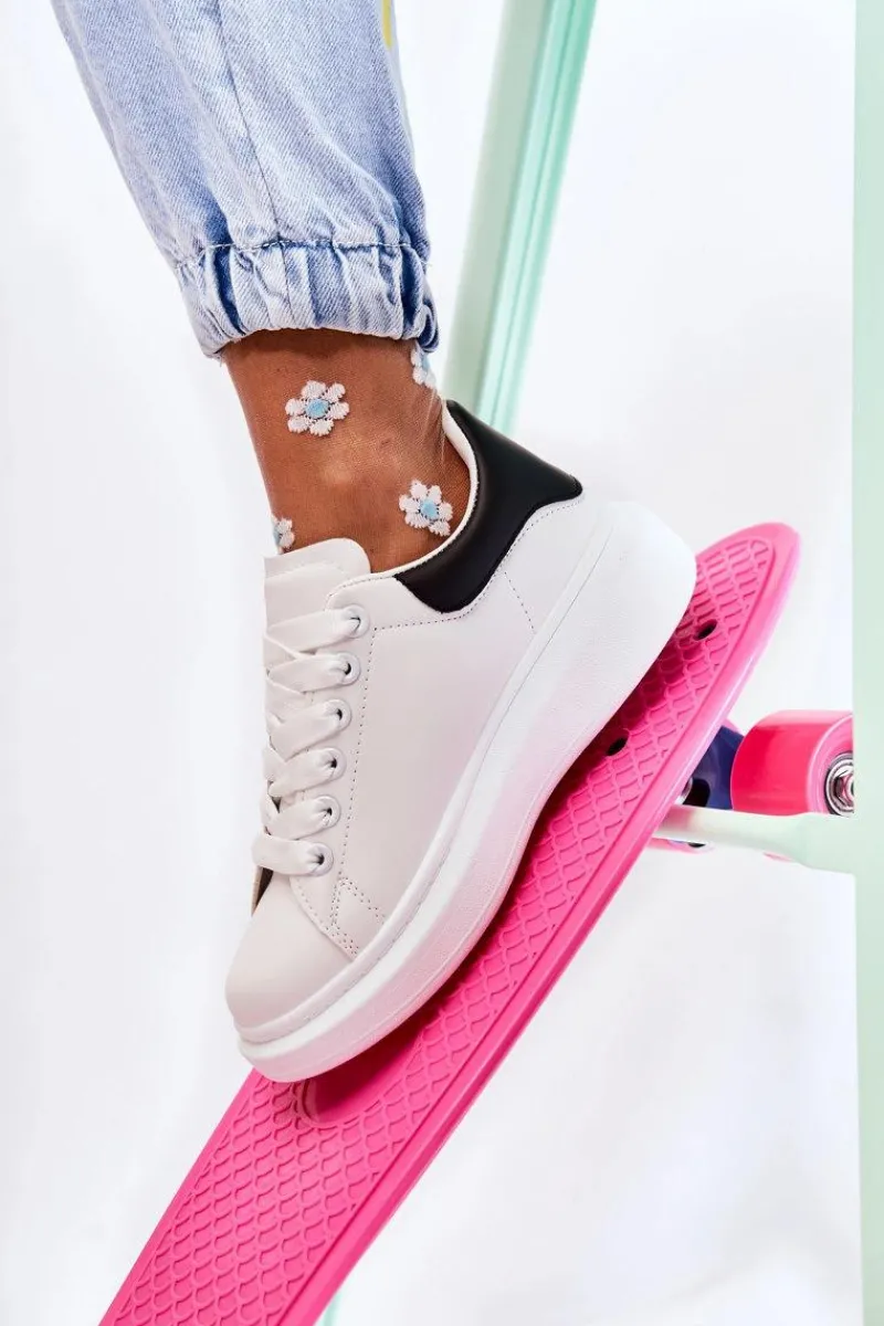 Sneakersy Damskie>Boto Damskie Buty Sportowe Na Platformie Biało-Czarne Eliso