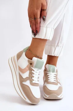 Sneakersy Damskie>Boto Damskie Buty Sportowe Na Koturnie Biało-Beżowe Neva