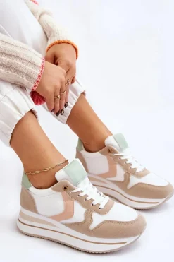 Sneakersy Damskie>Boto Damskie Buty Sportowe Na Koturnie Biało-Beżowe Neva
