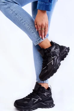 Big Star Shoes Damskie Buty Sportowe Na Masywnej Platformie Big Star KK274387 Czarne