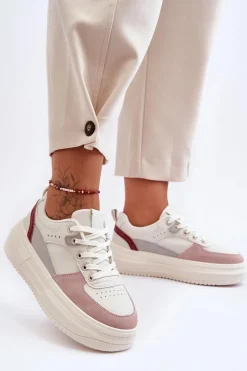 Discount Damskie Buty Sportowe Na Masywnej Platformie Biało-Różowe Gemma Damskie Buty Sportowe Na Platformie|Sneakersy Damskie