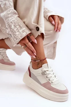 Discount Damskie Buty Sportowe Na Masywnej Platformie Biało-Różowe Gemma Damskie Buty Sportowe Na Platformie|Sneakersy Damskie