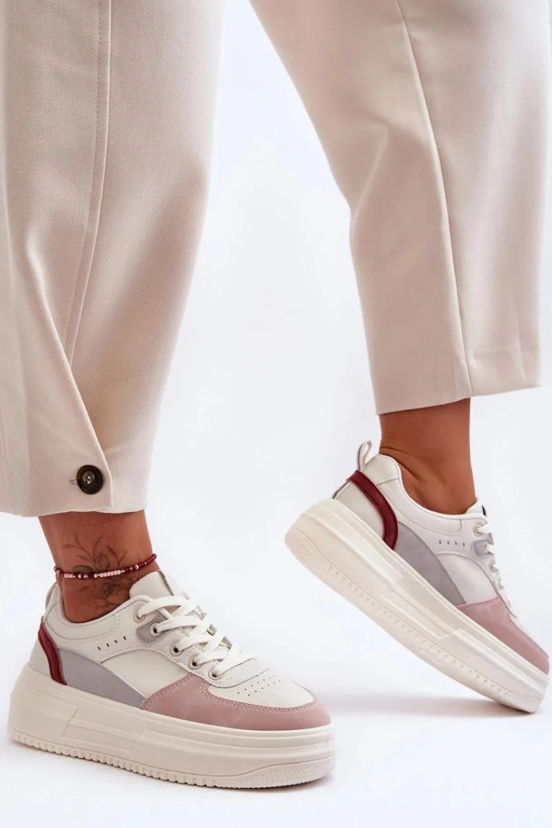 Discount Damskie Buty Sportowe Na Masywnej Platformie Biało-Różowe Gemma Damskie Buty Sportowe Na Platformie|Sneakersy Damskie