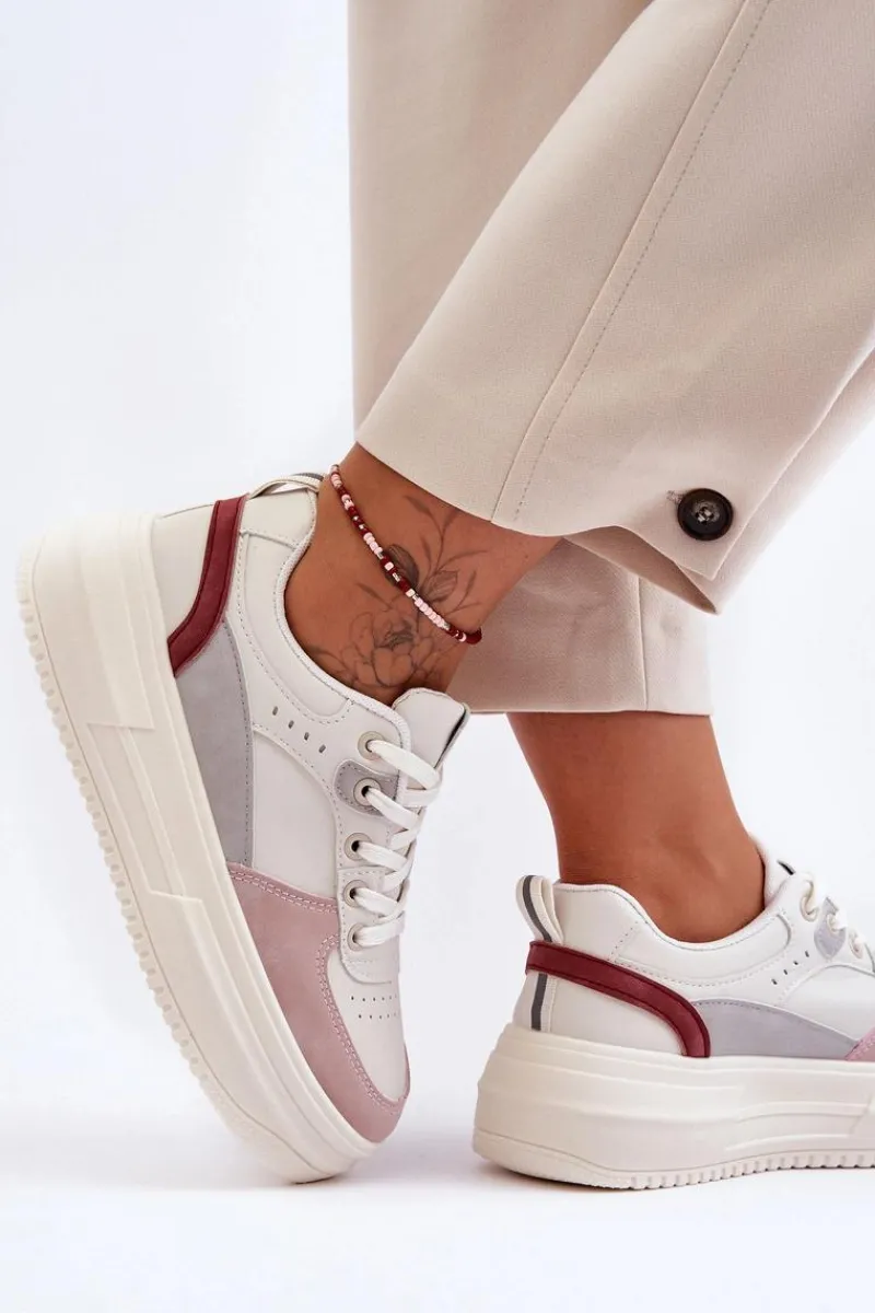 Discount Damskie Buty Sportowe Na Masywnej Platformie Biało-Różowe Gemma Damskie Buty Sportowe Na Platformie|Sneakersy Damskie