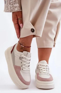 Discount Damskie Buty Sportowe Na Masywnej Platformie Biało-Różowe Gemma Damskie Buty Sportowe Na Platformie|Sneakersy Damskie