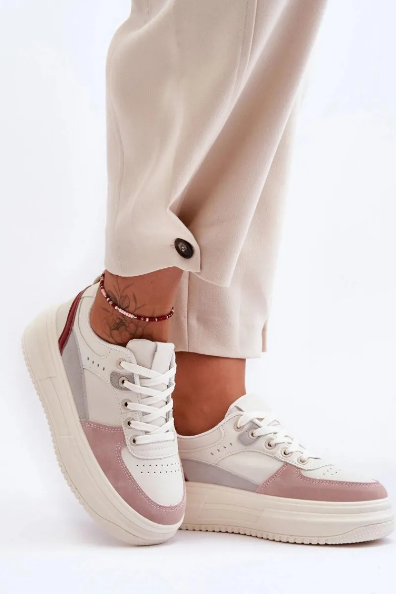 Discount Damskie Buty Sportowe Na Masywnej Platformie Biało-Różowe Gemma Damskie Buty Sportowe Na Platformie|Sneakersy Damskie