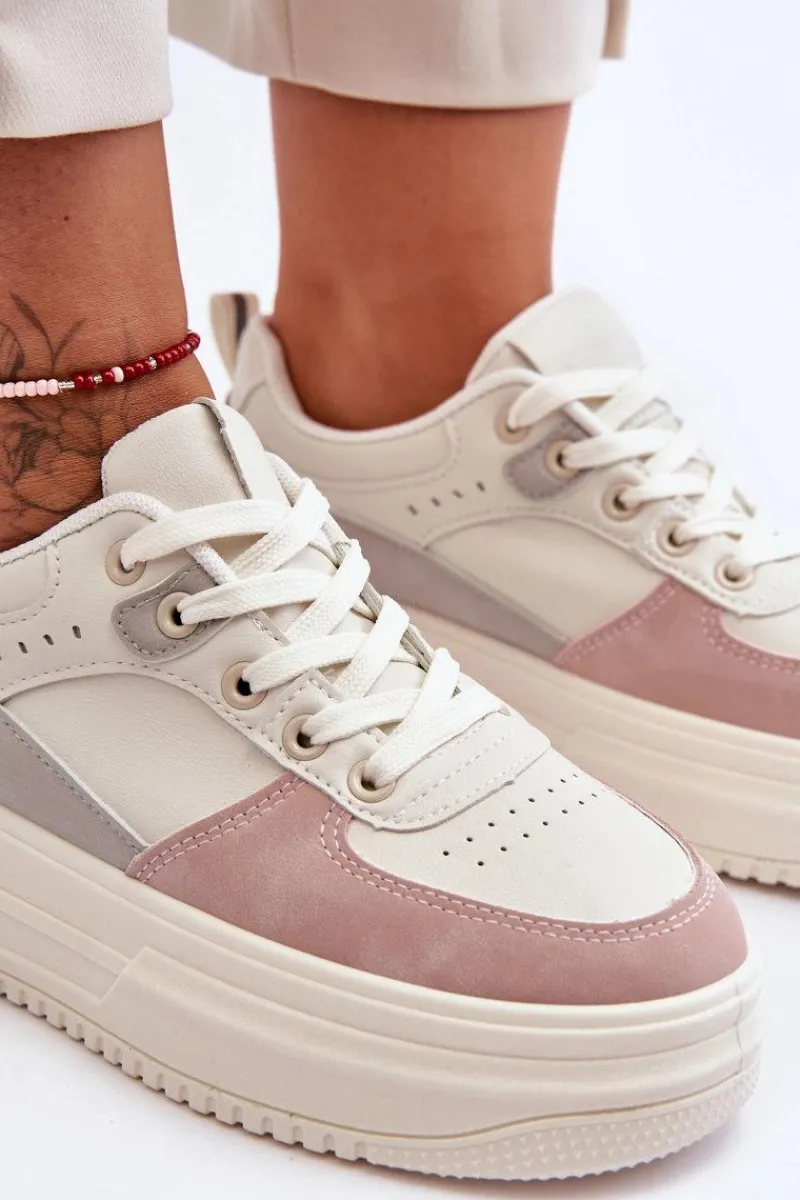 Discount Damskie Buty Sportowe Na Masywnej Platformie Biało-Różowe Gemma Damskie Buty Sportowe Na Platformie|Sneakersy Damskie