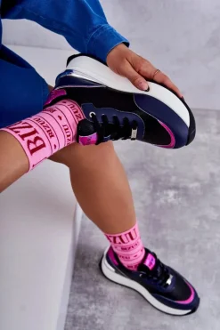 Clearance Damskie Buty Sportowe Na Koturnie KK2N4081 Czarno-Granatowe Damskie Sneakersy Damskie