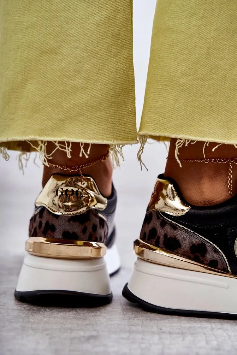 Sale Damskie Buty Sportowe Na Koturnie KK2N4085 Czarne Damskie Sneakersy Damskie