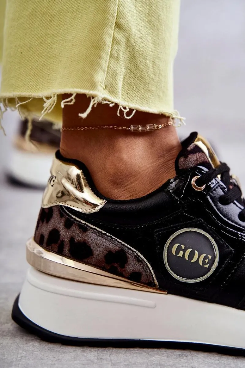 Sale Damskie Buty Sportowe Na Koturnie KK2N4085 Czarne Damskie Sneakersy Damskie