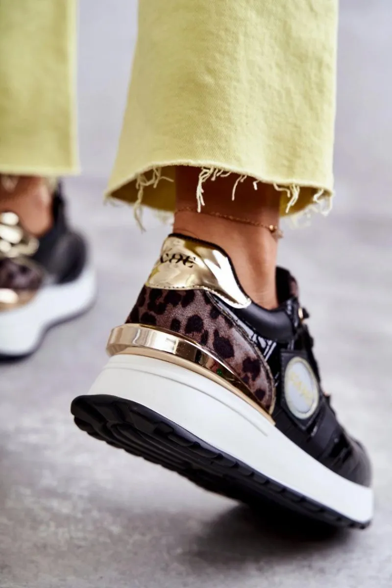 Sale Damskie Buty Sportowe Na Koturnie KK2N4085 Czarne Damskie Sneakersy Damskie