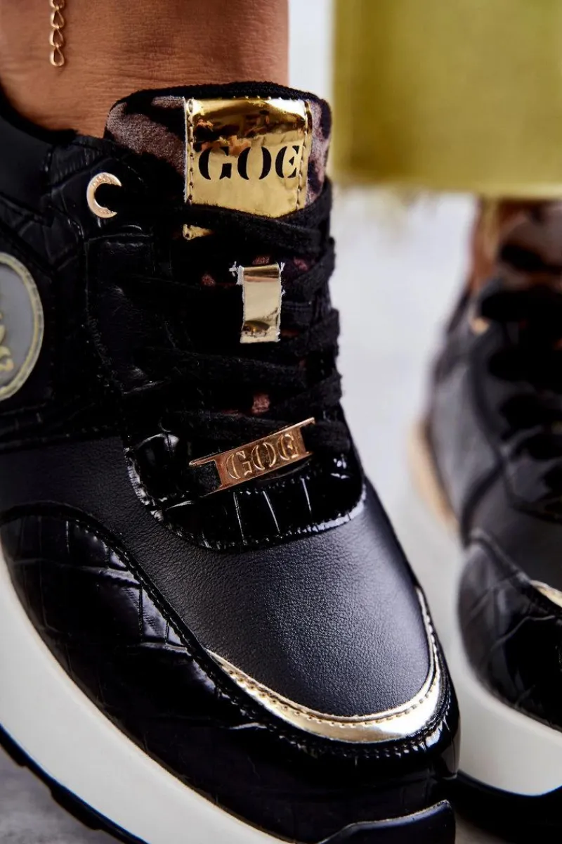 Sale Damskie Buty Sportowe Na Koturnie KK2N4085 Czarne Damskie Sneakersy Damskie