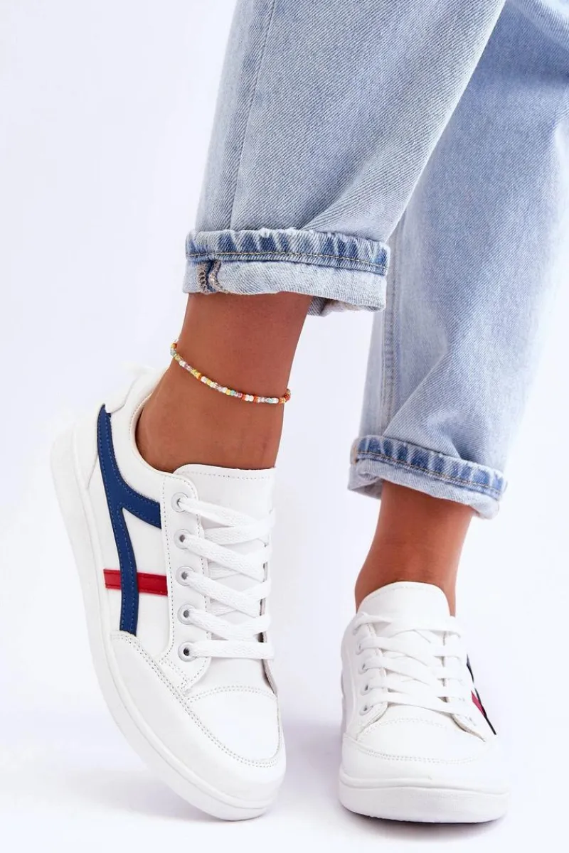 Discount Damskie Buty Sportowe Niskie z Paskami Białe Alemessa Damskie Buty Sportowe Na Platformie|Sneakersy Damskie