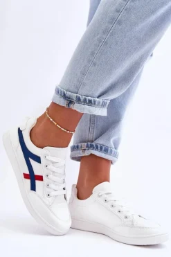 Discount Damskie Buty Sportowe Niskie z Paskami Białe Alemessa Damskie Buty Sportowe Na Platformie|Sneakersy Damskie