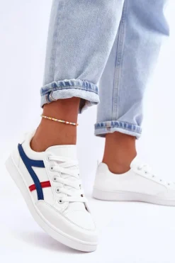 Discount Damskie Buty Sportowe Niskie z Paskami Białe Alemessa Damskie Buty Sportowe Na Platformie|Sneakersy Damskie