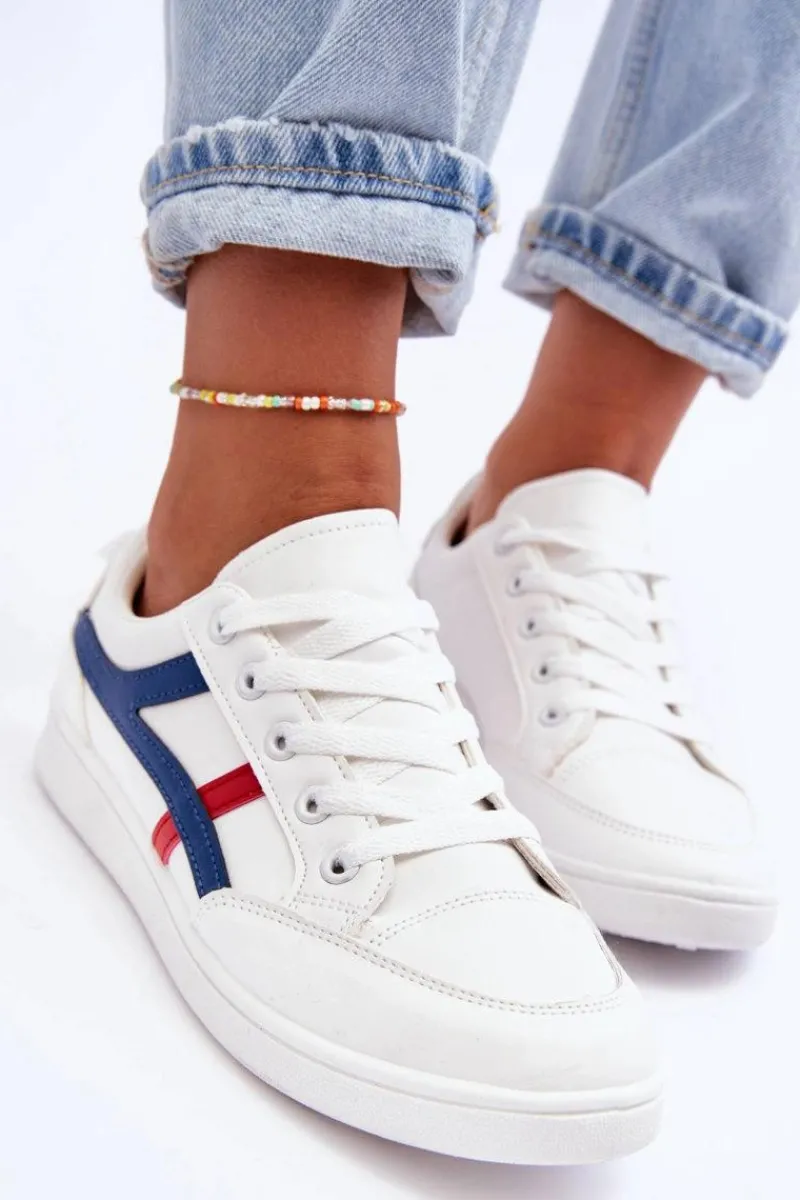 Discount Damskie Buty Sportowe Niskie z Paskami Białe Alemessa Damskie Buty Sportowe Na Platformie|Sneakersy Damskie