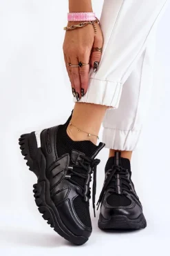 Sneakersy Damskie>Boto Damskie Buty Sportowe Skarpetkowe Wsuwane Czarne Berna