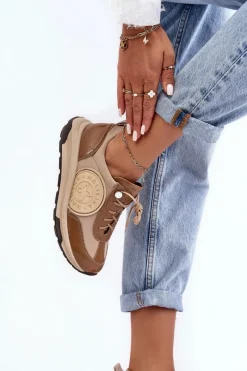 Buty Sportowe Na Platformie></noscript>Maciejka Damskie Buty Sportowe Skórzane 06295-04 Beżowe Beżowy