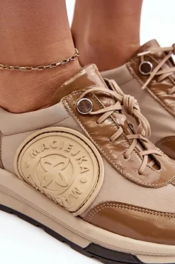 Buty Sportowe Na Platformie></noscript>Maciejka Damskie Buty Sportowe Skórzane 06295-04 Beżowe Beżowy