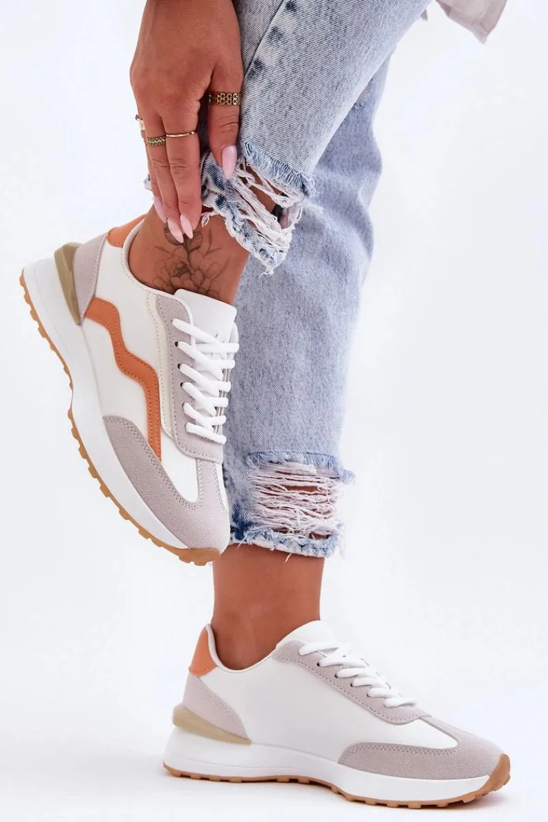 Buty Sportowe Na Platformie|Sneakersy Damskie>Boto Damskie Buty Sportowe Skórzane Biało-Pomarańczowe Somerio