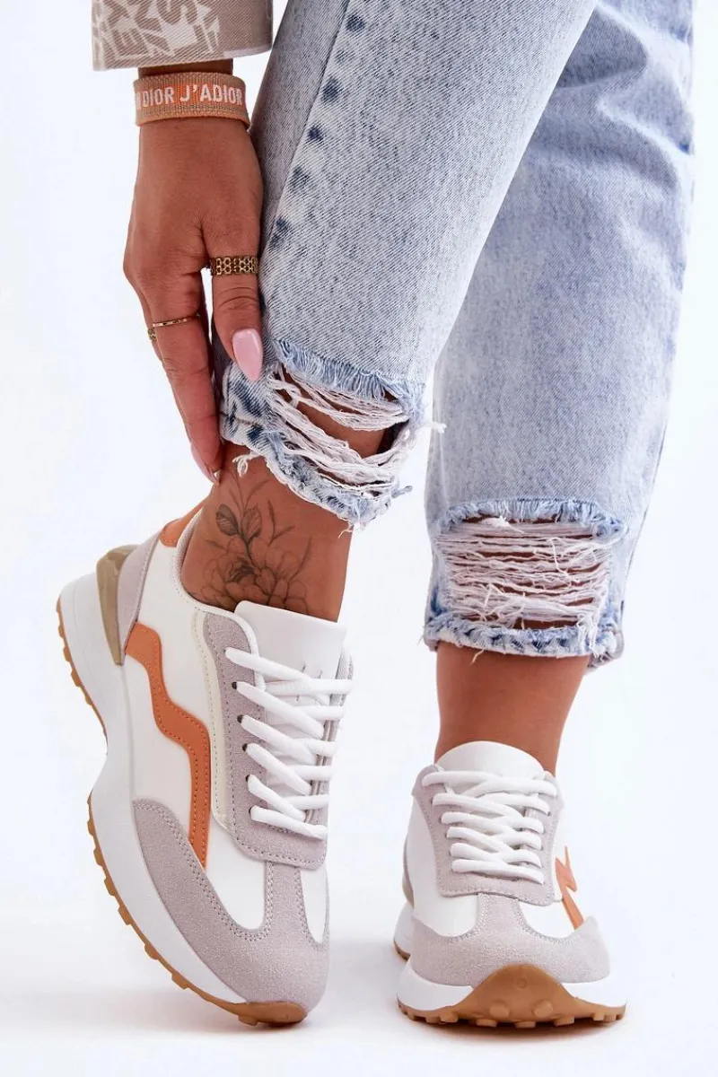 Buty Sportowe Na Platformie|Sneakersy Damskie>Boto Damskie Buty Sportowe Skórzane Biało-Pomarańczowe Somerio