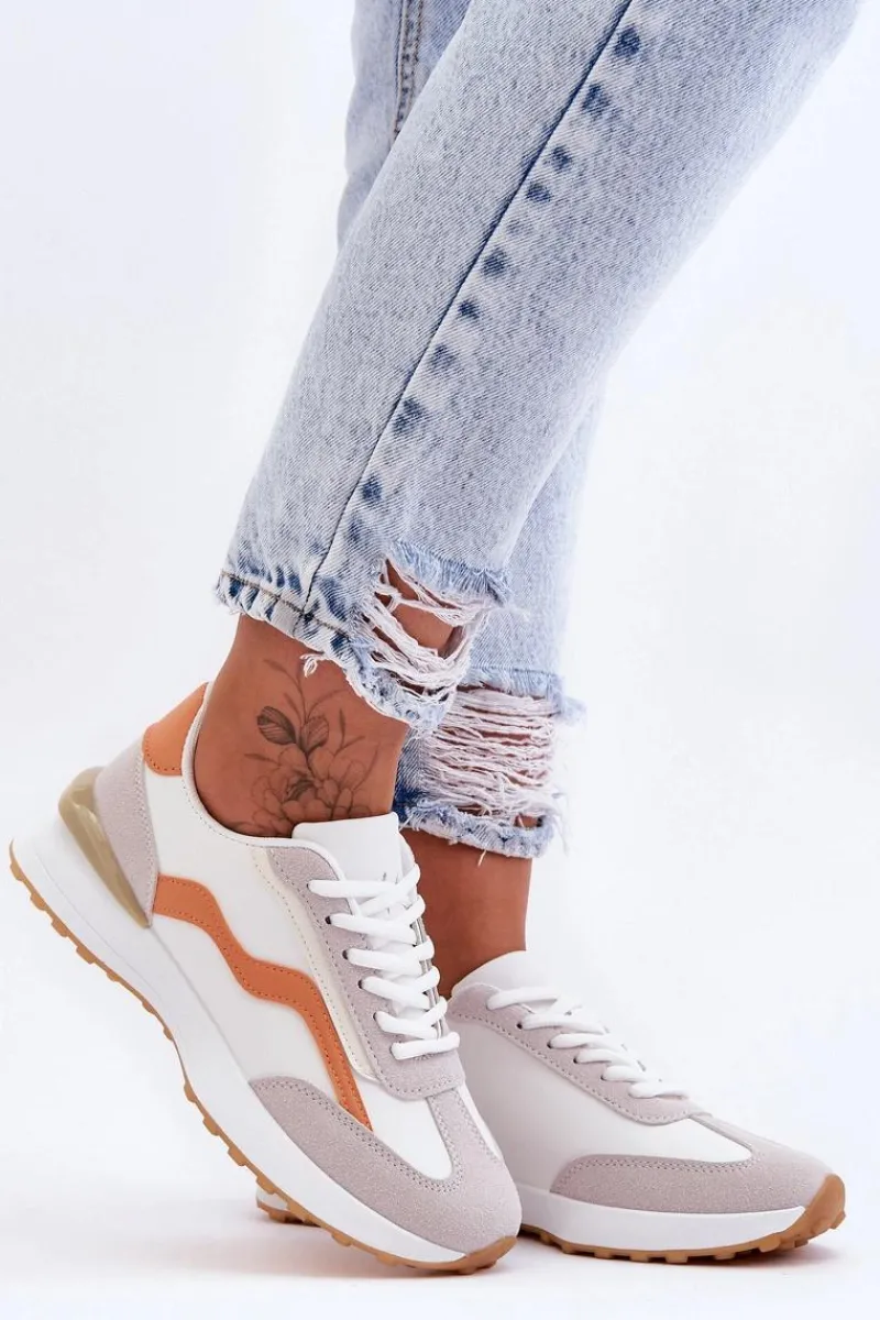 Buty Sportowe Na Platformie|Sneakersy Damskie>Boto Damskie Buty Sportowe Skórzane Biało-Pomarańczowe Somerio
