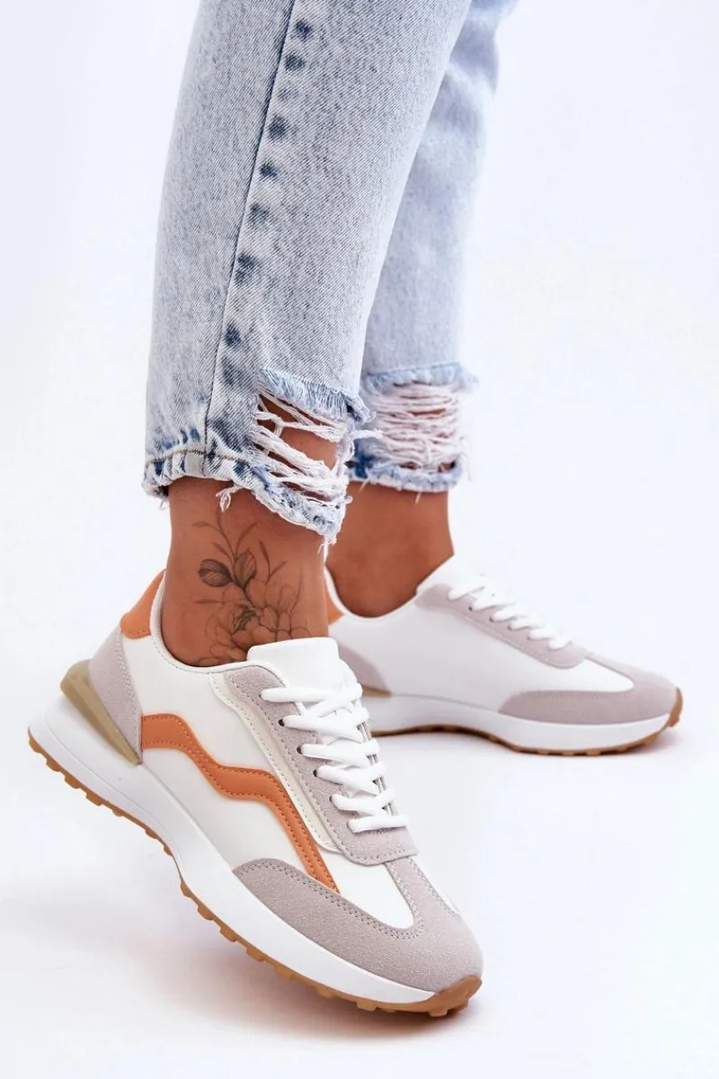 Buty Sportowe Na Platformie|Sneakersy Damskie>Boto Damskie Buty Sportowe Skórzane Biało-Pomarańczowe Somerio