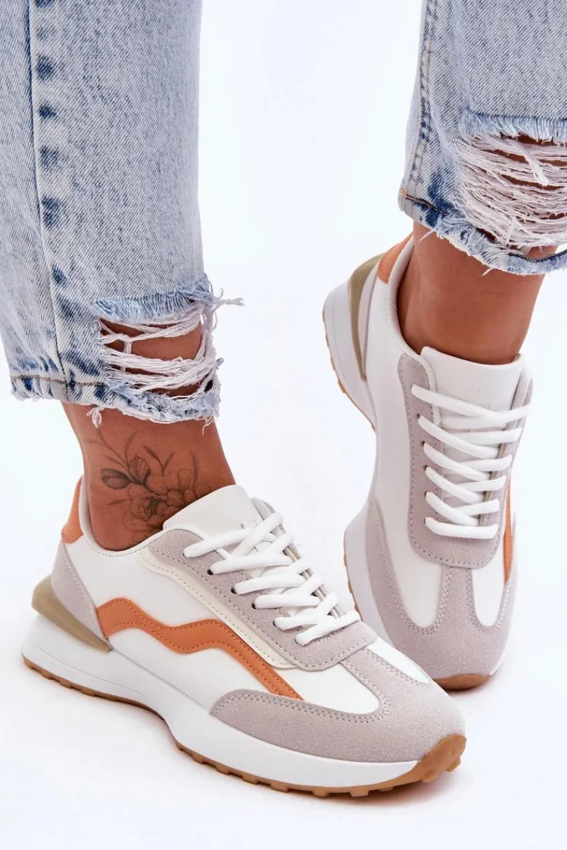 Buty Sportowe Na Platformie|Sneakersy Damskie>Boto Damskie Buty Sportowe Skórzane Biało-Pomarańczowe Somerio