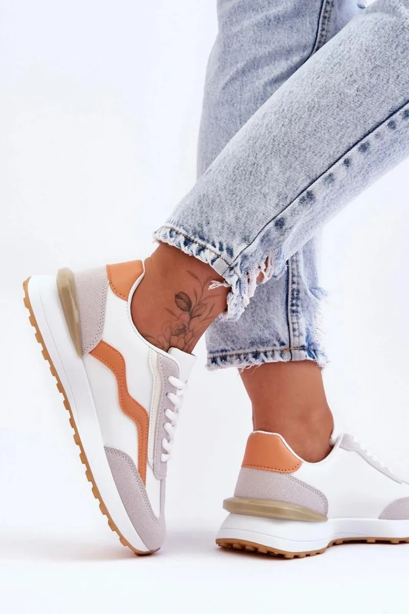 Buty Sportowe Na Platformie|Sneakersy Damskie>Boto Damskie Buty Sportowe Skórzane Biało-Pomarańczowe Somerio