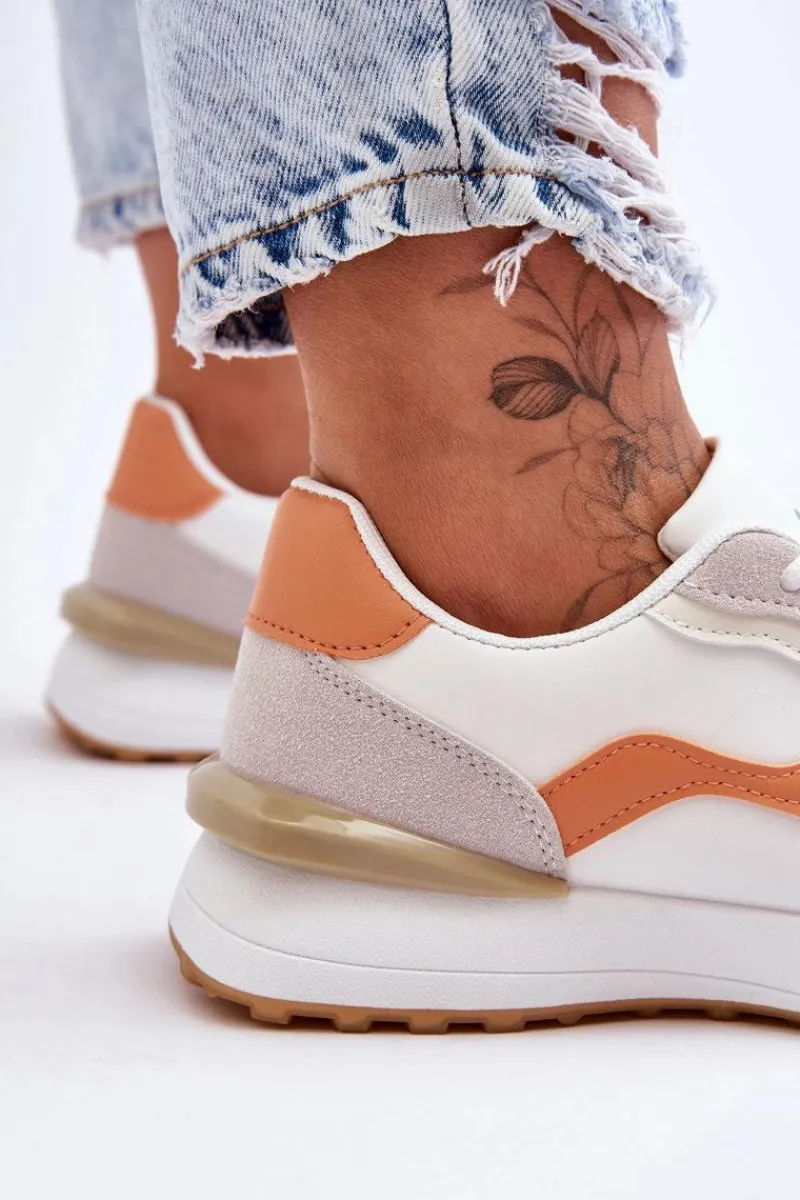 Buty Sportowe Na Platformie|Sneakersy Damskie>Boto Damskie Buty Sportowe Skórzane Biało-Pomarańczowe Somerio