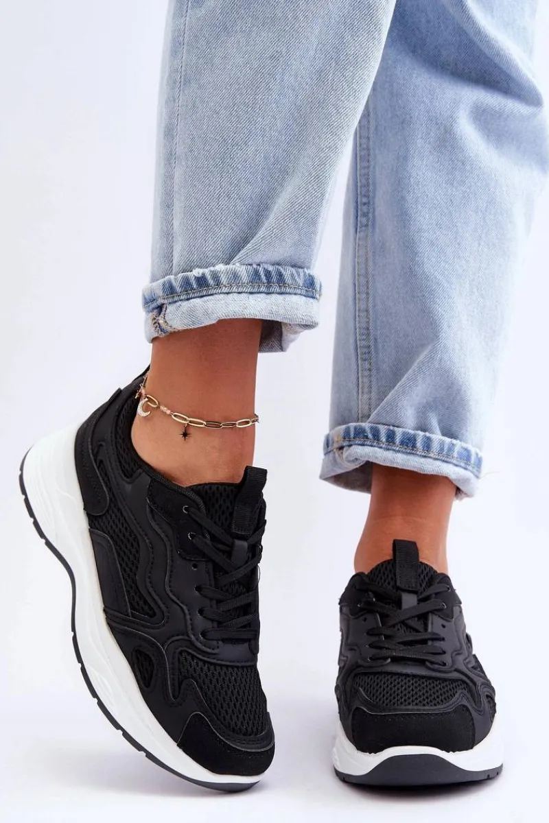 Damskie Buty Sportowe Sneakersy Na Platformie Czarno-Białe Lomare Damskie Buty Sportowe Na Platformie|Sneakersy Damskie