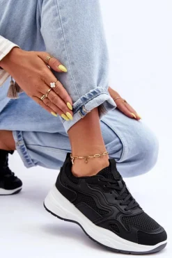 Damskie Buty Sportowe Sneakersy Na Platformie Czarno-Białe Lomare Damskie Buty Sportowe Na Platformie|Sneakersy Damskie