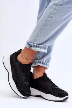 Damskie Buty Sportowe Sneakersy Na Platformie Czarno-Białe Lomare Damskie Buty Sportowe Na Platformie|Sneakersy Damskie