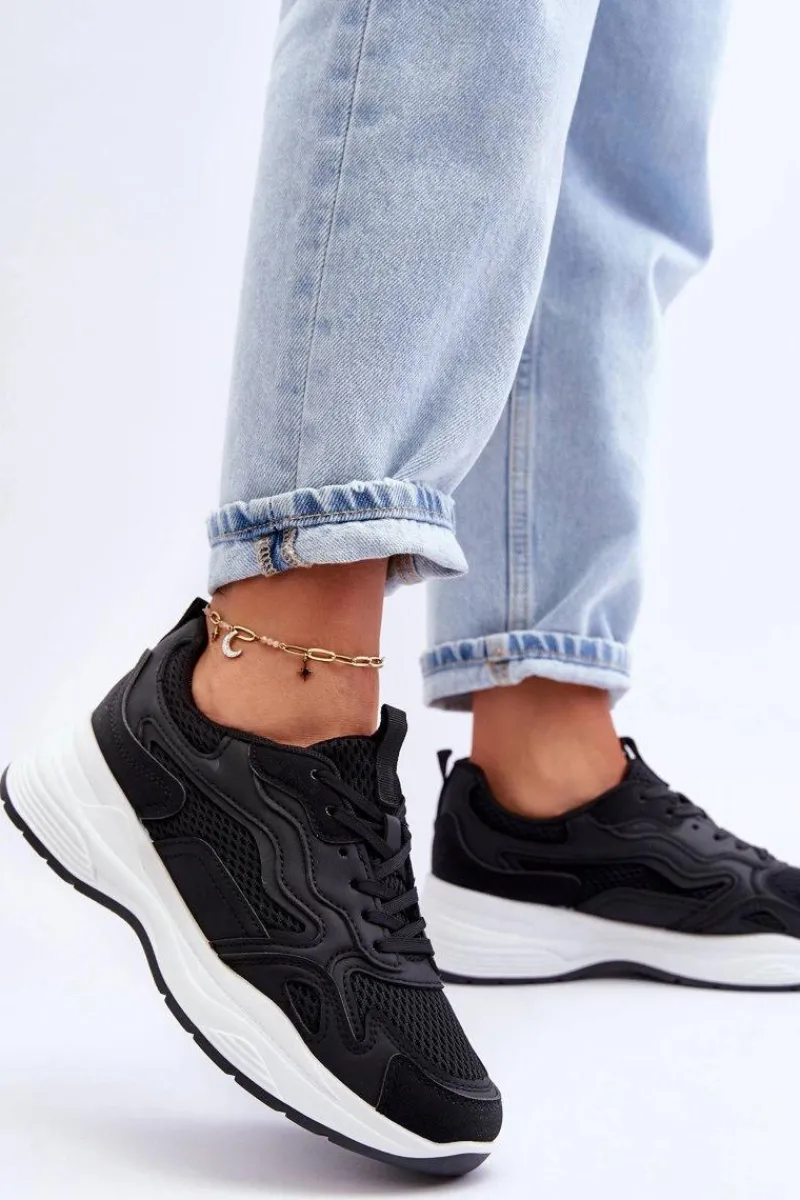 Damskie Buty Sportowe Sneakersy Na Platformie Czarno-Białe Lomare Damskie Buty Sportowe Na Platformie|Sneakersy Damskie