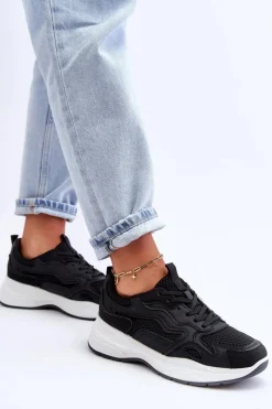 Damskie Buty Sportowe Sneakersy Na Platformie Czarno-Białe Lomare Damskie Buty Sportowe Na Platformie|Sneakersy Damskie