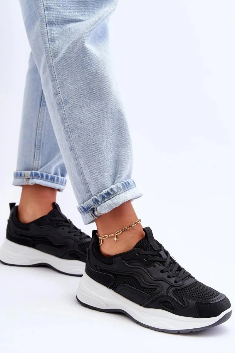 Damskie Buty Sportowe Sneakersy Na Platformie Czarno-Białe Lomare Damskie Buty Sportowe Na Platformie|Sneakersy Damskie