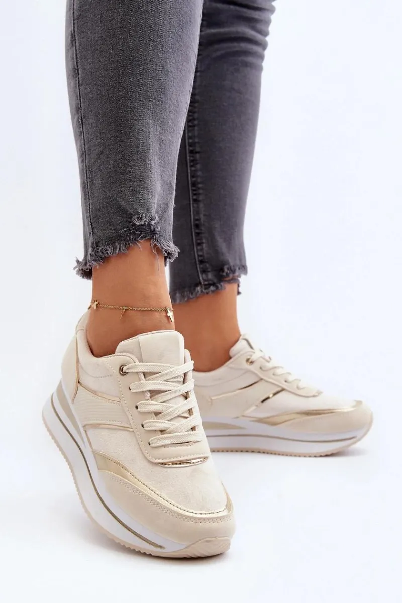 Discount Damskie Buty Sportowe Sneakersy Na Platformie Beżowe Atnarama Damskie Buty Sportowe Na Platformie|Sneakersy Damskie