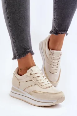 Discount Damskie Buty Sportowe Sneakersy Na Platformie Beżowe Atnarama Damskie Buty Sportowe Na Platformie|Sneakersy Damskie