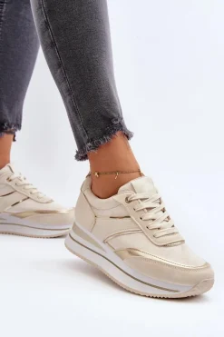 Discount Damskie Buty Sportowe Sneakersy Na Platformie Beżowe Atnarama Damskie Buty Sportowe Na Platformie|Sneakersy Damskie