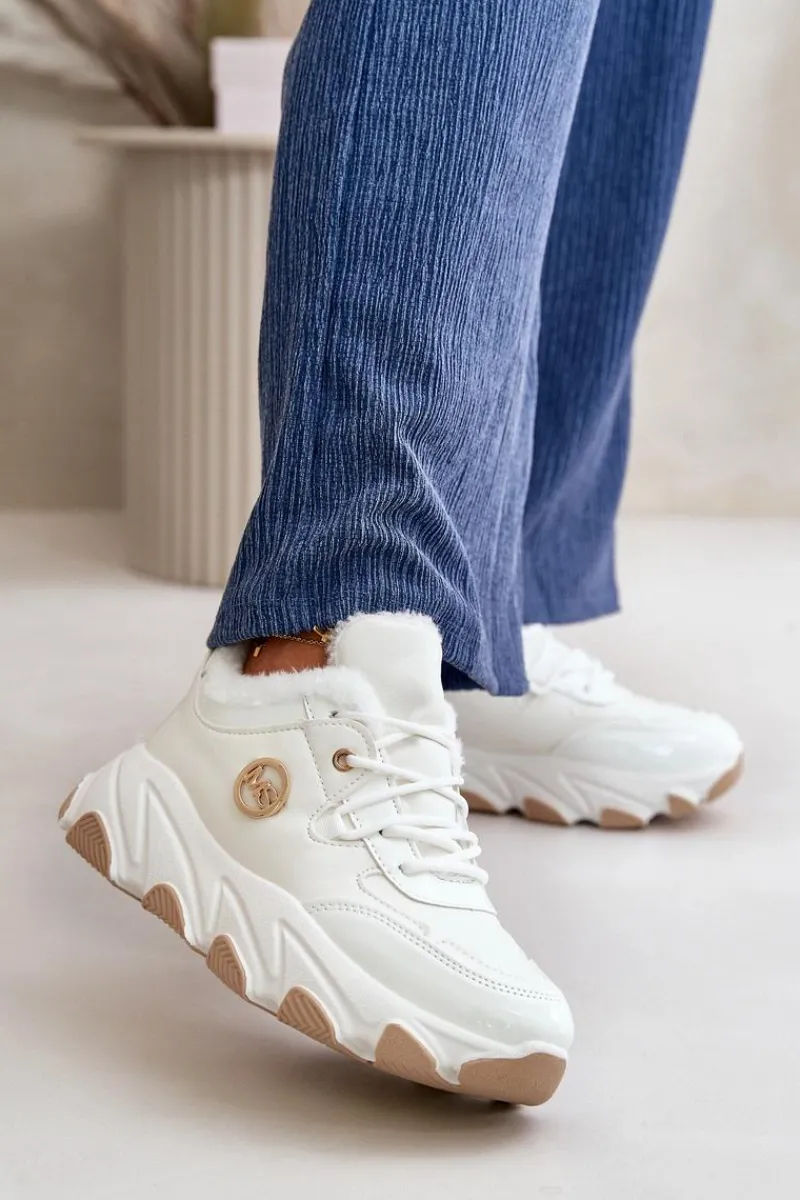 Sale Boto Damskie Buty Sportowe Sznurowane Ocieplane Na Platformie Białe Verioras Biały