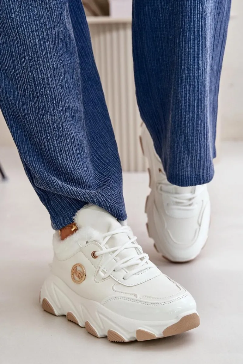 Sale Boto Damskie Buty Sportowe Sznurowane Ocieplane Na Platformie Białe Verioras Biały