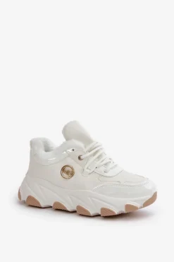 Sale Boto Damskie Buty Sportowe Sznurowane Ocieplane Na Platformie Białe Verioras Biały