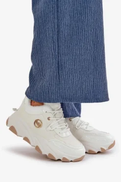 Sale Boto Damskie Buty Sportowe Sznurowane Ocieplane Na Platformie Białe Verioras Biały