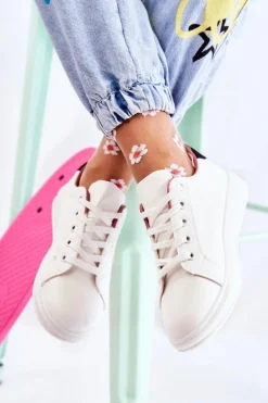 Sneakersy Damskie>Boto Damskie Buty Sportowe Wiązane Białe Renesme