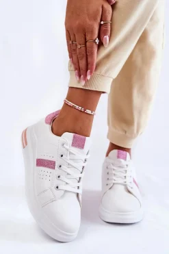 Sneakersy Damskie>Boto Damskie Buty Sportowe Wiązane Biało-Różowe Otylia