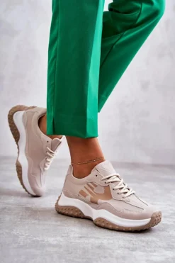 Clearance Buty damskie Vinceza Damskie Buty Sportowe Wiązane Beżowe Tolea