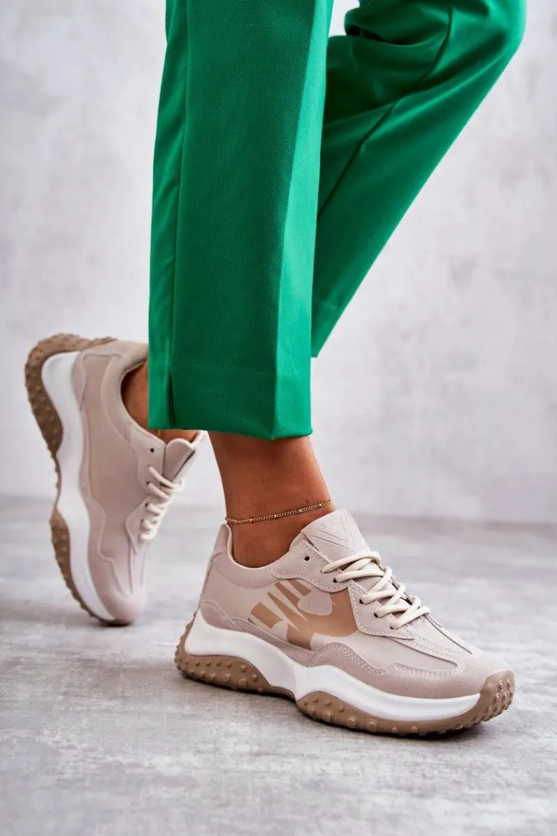 Clearance Buty damskie Vinceza Damskie Buty Sportowe Wiązane Beżowe Tolea